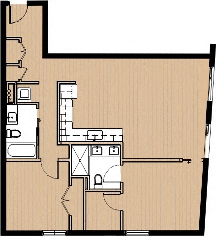 Floor plan for 2 beds, 1.8 baths